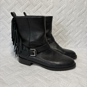 Rebecca Minkoff Sanura Fringe Boots Black Soft Leather Western Slouch US 6.5